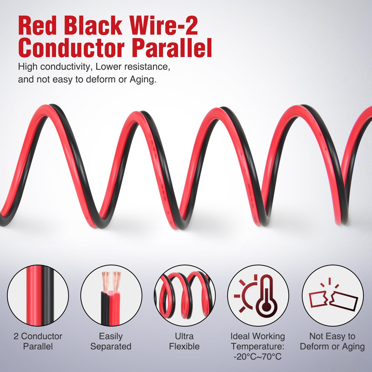 14AWG 100FT Wire Copper Clad Aluminum 2 Conductor Parallel Wire Red Black 12V/24V DC Cable Flexible Extension Cords for Model Train Car Audio Radio Amplifier DIY Nilight