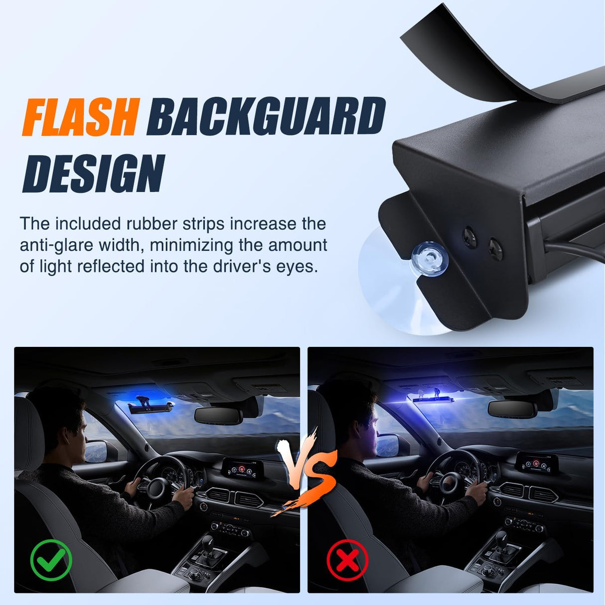 8LED Blue Traffic Advisor Strobe Light Bar Hazard Safety | with Vacuum Suction Emergency Dash Warning Flashing Lights Front/Rear Windshield Visor for Truck Police Construction Vehicles