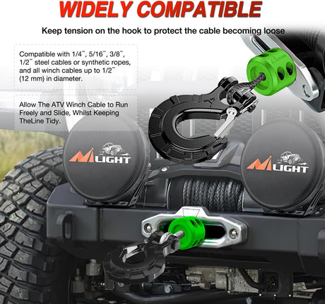 Winch Stopper for ATV UTV Truck SUV Winch Cable Hook Rubber Stopper 2 Pack Protect Towing Hook Synthetic Rope Winch Accessories Rope Line Saver with Stainless Steel Screws Allen Wrenc, Green