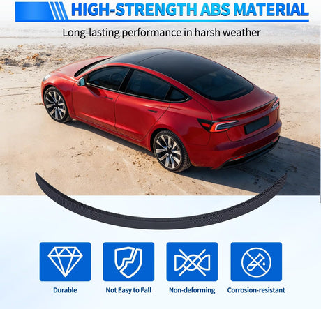 Spoiler Fit for Tesla Model 3 Highland 2024 2025 2026 Spoilers for Cars Rear Spoiler Wing Sporty Rear Trunk Lip Exterior Accessories No-Drill Installation ABS Carbon Fiber Pattern, Matte Black
