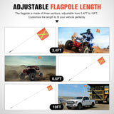 Safety Flag with Quick-Connect Spring Base & Carry Bag, Adjustable Height 3.4FT, 6.6FT, 10FT, 11.8 Inchx11.8 Inch Heavy Duty PVC Reflective Flag for ATV UTV Offroad Jeep Truck Dune Buggy Boat 4x4s SxS