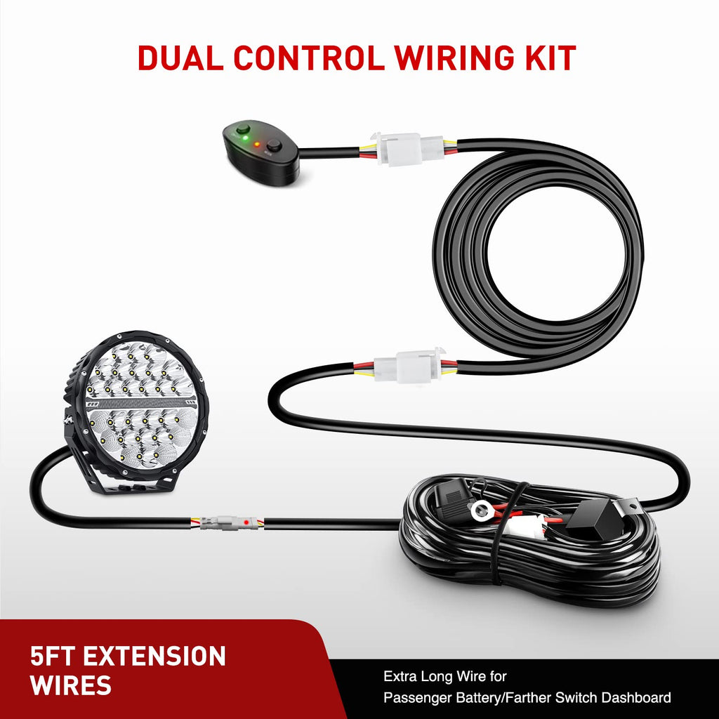Wiring Harness Kit Nilight 22AWG 5Feet Plug and Play Dual Control Switch Wiring Harness Extension Kit for Dual Light Mode Off Road Light Bar LED Pod Work Light Driving Auxiliary Fog DRL Light, 2 Years Warranty