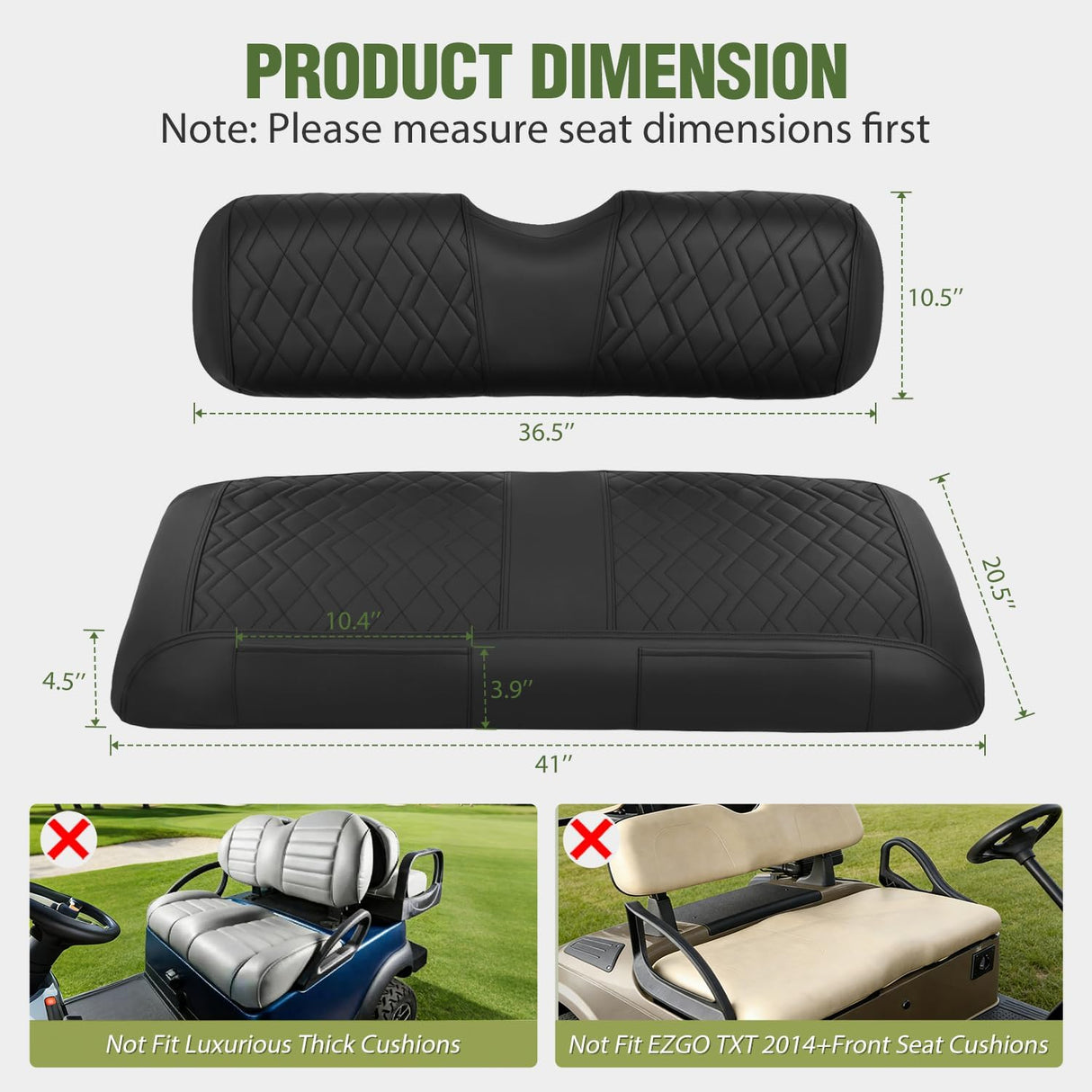 Golf Cart Front Seat Cover 1PC Black Leather EZGO TXT RXV | Waterproof Leather No Staple Design All Season Protection Sun Scratch Resistant Fits 1994-2013 EZGO TXT/ RXV