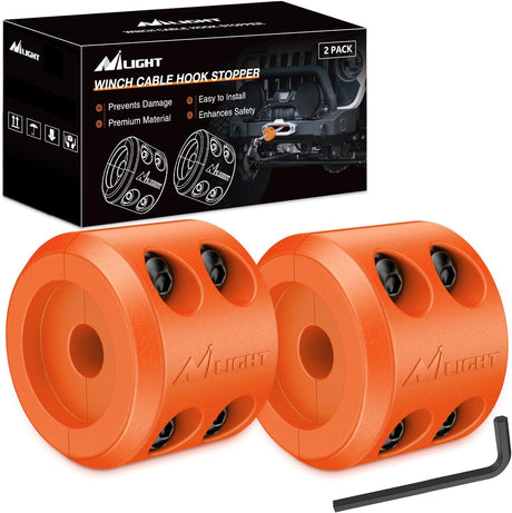 Winch Stopper for ATV UTV Truck SUV Winch Cable Hook Rubber Stopper 2 Pack Protect Towing Hook Synthetic Rope Winch Accessories Rope Line Saver with Stainless Steel Screws Allen Wrenc, Orange