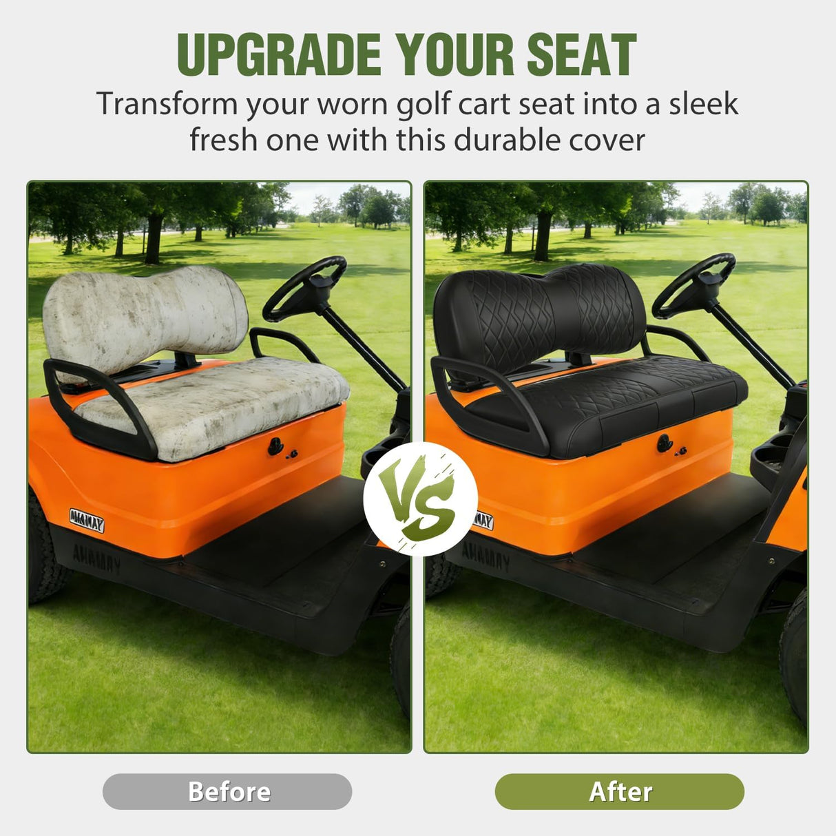 Golf Cart Front Seat Cover 1PC Black Leather Yamaha Drive G29 | Waterproof Leather No Staple Design Sun Scratch Resistant Cover Fits Yamaha 2007-2016 Drive G29/2017-2026 Drive 2