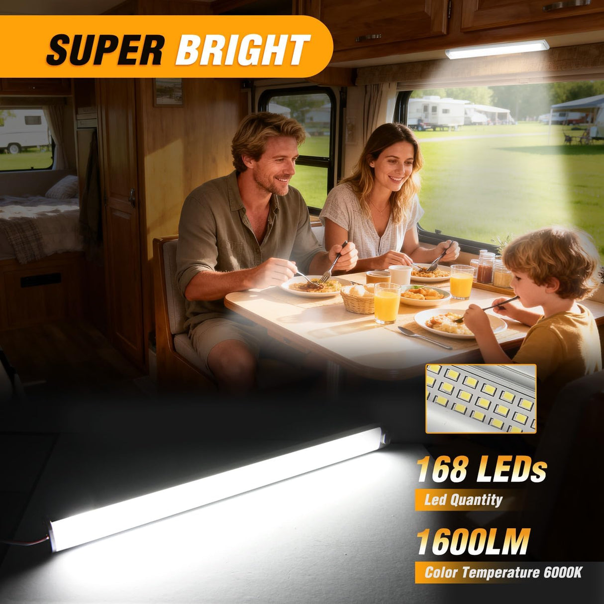 LED Interior Light Bar 6PCS 15.4 Inch Strip Lights White | 168 LEDs with 1600LM Output On Off Switch and 12V to 85V Compatibility for RV Camper Trailer Boat and Van