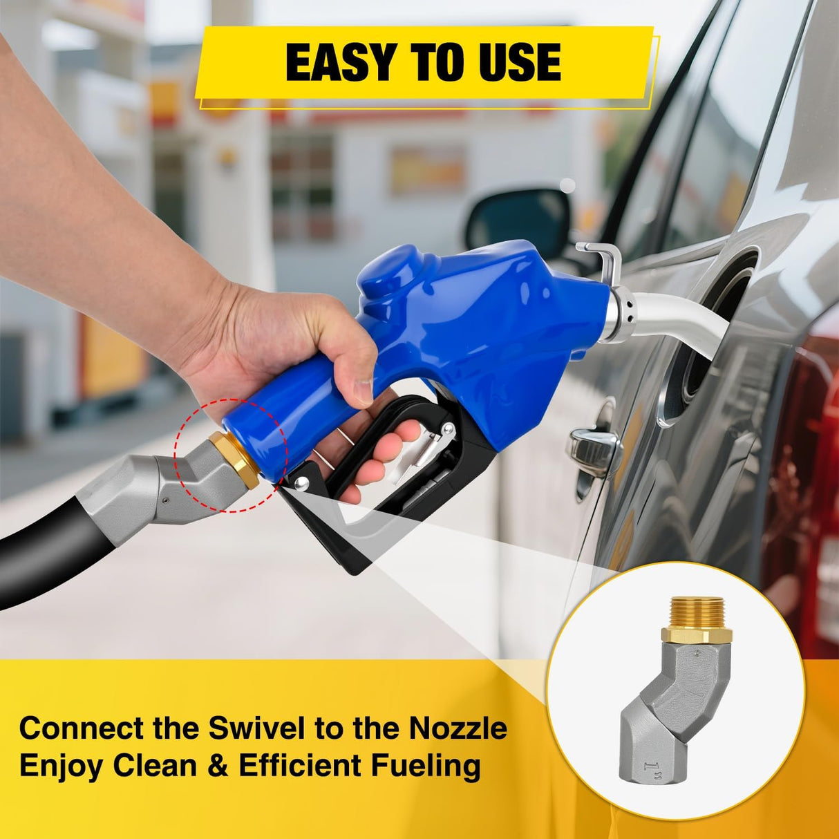 1 Inch NPT Fuel Nozzle with Fuel Hose Swivel, High Flow Auto Shut Off Gas Pump Transfer Refilling Nozzle with Adjustable Speed Padlock for Gasoline, Kerosene, Diesel