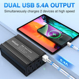 300W Power Inverter 12V DC to 110V AC Car Charger Converter with 5.4A Dual USB Ports and 2 AC Outlets for Phones Tablets Laptop Computer Game Console Kindle iPad DVD Players Black