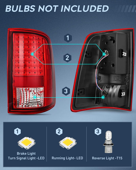 Taillight Assembly Compatible with 2009 2010 2011 2012 2013 2014 2015 2016 2017 2018 Dodge Ram 1500 2010-2018 Ram 2500 3500 Incandescent Type Upgrade LED Tail Lights Rear Brake Lamps