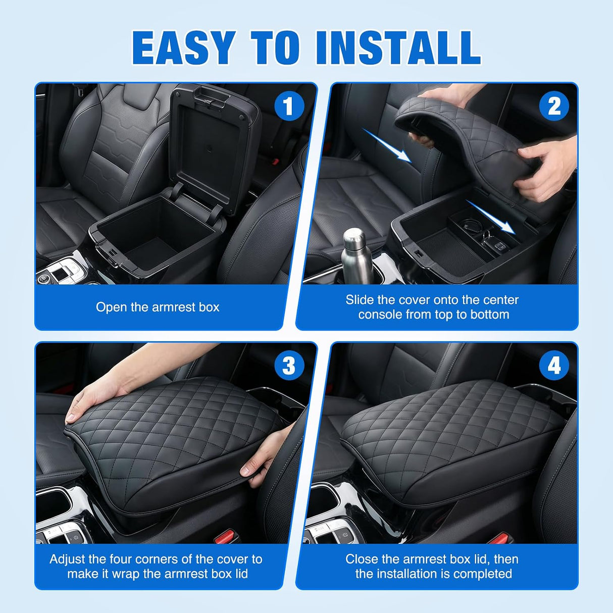 Center Console Cover for Kia Telluride 2020-2026 Armrest Cushion | for Telluride 2020 21 22 23 24 25 2026 Accessories Nappa Leather Armrest Cover for Car Waterproof Center Console Pad, Black