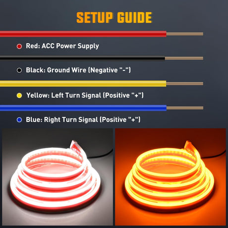 70-Inch LED Hood Strip, White Dynamic Startup DRL Sequential Amber Turn Signal, Waterproof for Cars, SUVs & Trucks