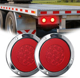 Trailer Tail Lights 2PCS 4Inch Round 32LED Red Halo Chrome | Plated Frame Grommet IP67 Waterproof Marker Clearance Stop Brake Turn Running Taillights for Trailer Truck Pickup Camper RV