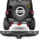 Rear Bumper Compatible for 2007-2018 Wrangler JK,Rock Crawler Bumper with Hitch Receiver & 2X Upgraded 18W LED Lights Off Road Textured Black,2 Years Warranty