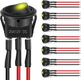 8PCS Round Rocker Switches 12V 24V 20A Yellow LED Toggle swtiches SPST with 16AWG Presoldered Wires 3Pin 2Position for Car Truck Vehicle Boat Marine Rocker On Off Control
