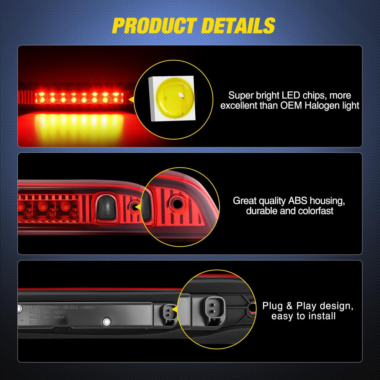 Third Brake Light Tail High Mount 3rd Stop Lights Red Lens Compatible with Jeep Patriot 2007 2008 2009 2010 2011 2012 2013 2014 2015 2016 2017 Van SUV Rear Center Cab Lamp