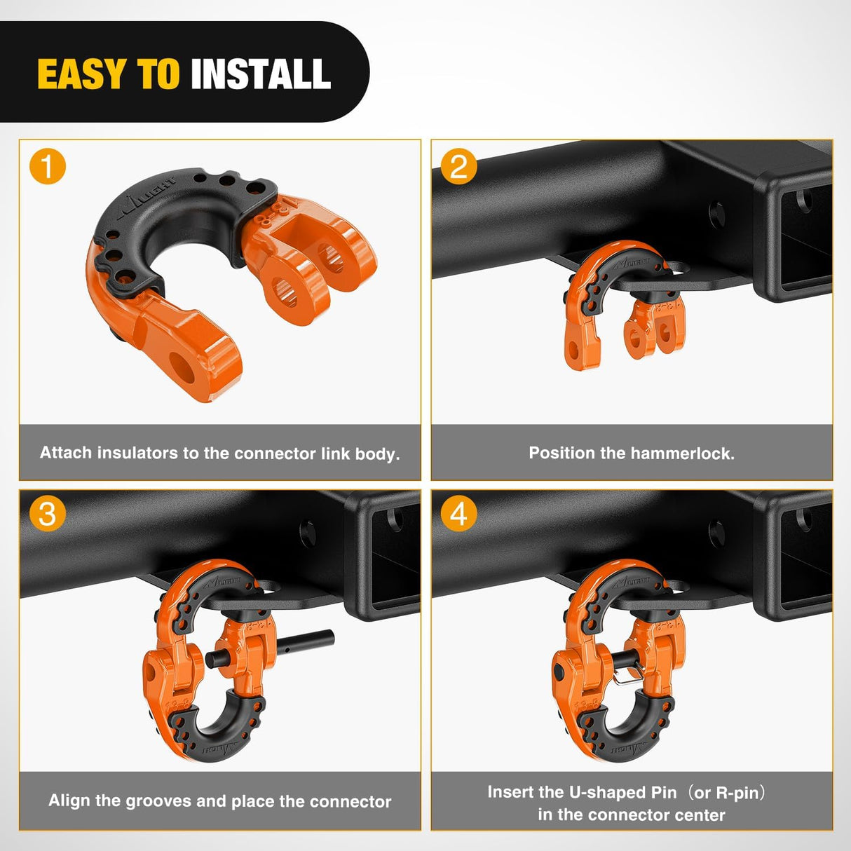 Safety Chain Connector Link, 1/2In Tow Hitch Hammerlock Coupling Link, 2 Pack Forged Steel Tow Chain Connector for Chain Link/Recovery Rope Link/Shackle, 12000 lbs Load Limit, Orange