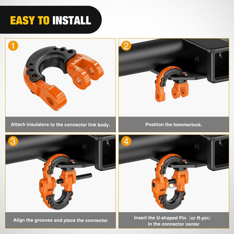 Safety Chain Connector Link, 1/2In Tow Hitch Hammerlock Coupling Link, 2 Pack Forged Steel Tow Chain Connector for Chain Link/Recovery Rope Link/Shackle, 12000 lbs Load Limit, Orange