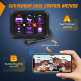 6 Gang Switch Panel 12V 24V Universal Circuit Control Relay System with RGB Backlight APP Fuse Wiring Harness Automatic Dimmable ON Off LED Switches Pod for Car Pickup Truck Camper SUV