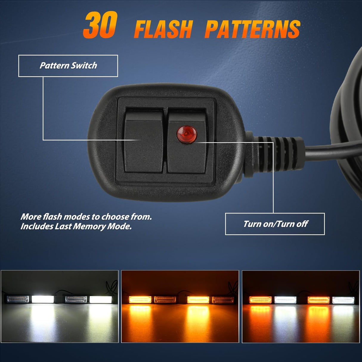 40LED Amber White Emergency Strobe Traffic Advisor Light Bar with Suction Cups Dash Safety Warning Hazard Flashing Lights Interior Front/Rear Windshield for Trucks Construction Vehicles