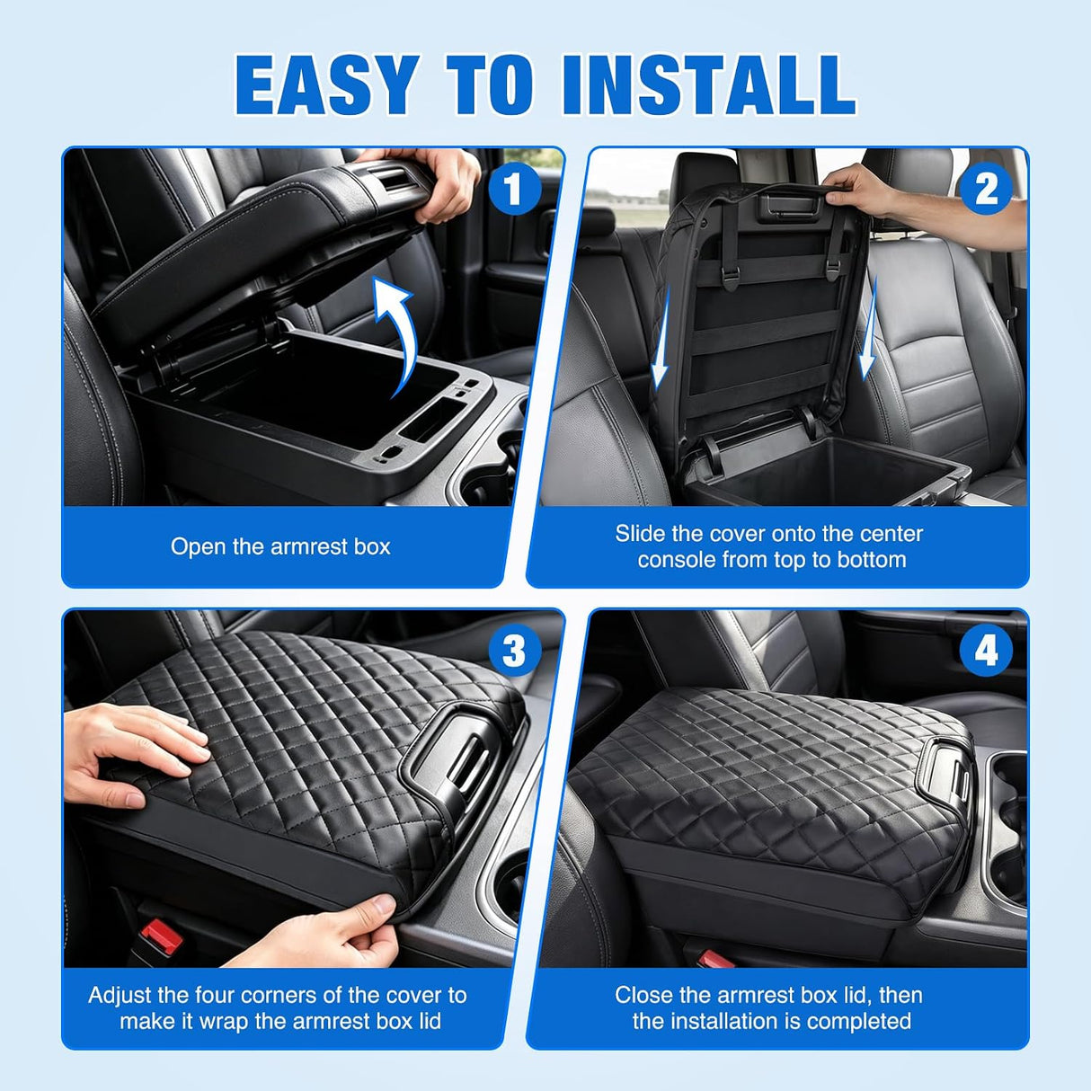 Center Console Cover Fit for Dodge Ram 1500 2013-2018 Ram 2500/3500 | 1500 Classic Model 2019-2024 Jump Seat Accessories Middle Armrest Cover for Car Waterproof Leather Arm Rest Cushion Pad
