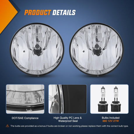 Fog Lights Assembly Compatible with 2002 2003 2004 2005 2006 2007 2008 2009 GMC Envoy Foglight Replacement w/880 12V 27W Bulbs Clear Lens