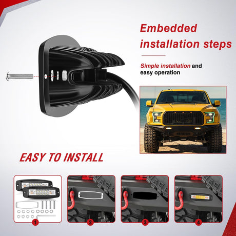Flush Mount LED Light Pods 2PCS 6 Inch 60W Amber White 3 Lighting Modes Fog Lights Spot Flood Beam with Dual Control 18AWG Wiring Harness for Truck Pickup Golf Cart UTV ATV SUV Boat 4x4 Car