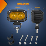 LED Pod Light 48W 4 Inch 2 PCS Yellow Spot Beam Driving Lights LED Pods IP67 Waterproof Auxiliary Offroad Lighting for Truck Tractor SUV ATV UTV Golf Cart Boat Motorcycle Dirt Bike