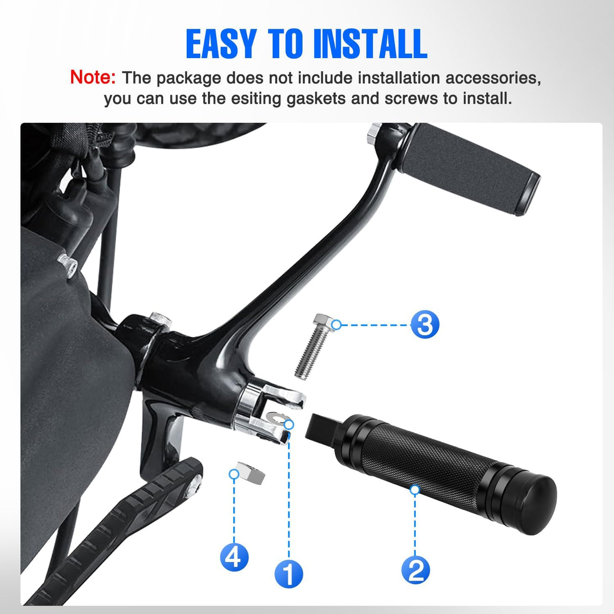 Motorcycle Foot Pegs Fit for Harley Dyna Sportster Forty Eight Road King Motorcycle Passenger Pedals Footpegs CNC Aluminum Billet Pedal Dirt Bike Footpegs Skidding Foot Rests Pegs, Black