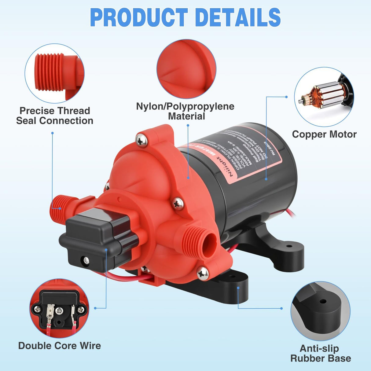 RV Water Pump, 12v Water Pump 3.5 GPM 45 PSI with Pressure Switch and Strainer Heavy Duty Diaphragm Pump 12 Volt DC Upgrade Self-Priming Low Noice for RV Marine Yacht Caravan Camper Trailer