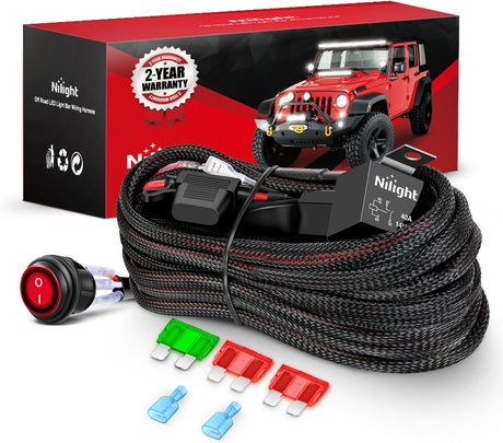 Wiring Harness Kit Nylon 12 AWG 1 Lead 12 V On Off Switch Power Relay Blade Fuse for LED Light Bar Off Road Lights on Cars Jeep Boat Trucks