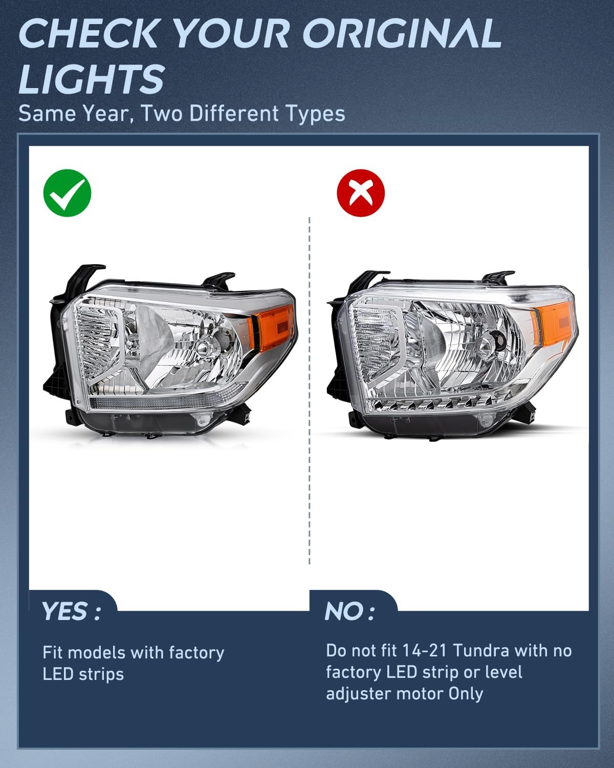 Headlight Assembly Compatible with 2014 2015 2016 2017 2018 2019 2020 2021 Toyota Tundra Chrome Housing Amber Reflector Clear Lens Bumper Headlamps Replacement Driver and Passenger Side