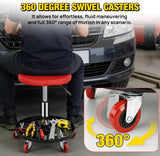 Rolling Mechanic Stool 330LBS Pneumatic Adjustable Swivel PU Seat | 360° Swivel Casters Steel Tool Tray Waterproof Seat for Garage Auto Repair Shop Workshop Warehouse Heavy Duty Workbench Stool