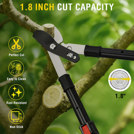 26-33 Inch Extendable Bypass Loppers for Tree Trimming Heavy Duty Powerful Gear Tree Trimmer w Non-slip Handle Sharp Steel Blade up to 1.8 Inch Cut Capacity Branch Cutter Chops Thick Branches Ease