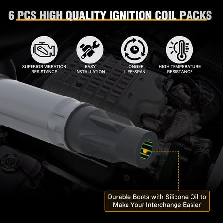 Ignition Coil Pack Fit for Ford Edge Explorer F150 Flex Taurus Lincoln MKS MKT MKZ Mazda 6 CX-9 Mercury Sable 3.5L 3.7L V6 2007 2008 2009 2010 2011-2016 OE# UF553 DG520 Ignition Coils Set of 6