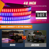 48 Inch Truck Tailgate Strobe Light Strip Tail Emergency Bar Rear Window Warning Lamp Ultra-Bright Double Row 288 LED for Pickup Trailers Construction Vehicles Car SUV, Red Blue