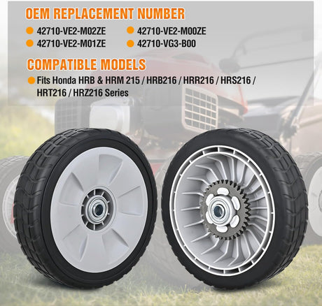 Lawn Mower Drive Wheels Replacement 8 Inch 42710-VE2-M02ZE Assembly, Honda Lawnmower Rear Wheels Compatible with HRB215 HRB216 HRB217 and More Similar for Self-Propelled Walk-Behind, 2-Pack