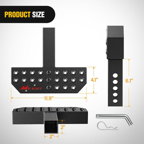 Hitch Step with 2 Inch Hitch Receiver Rear Bumper Guard Protector 11.9 Inch with 5/8 Inch Hitch Pin Clip Upgraded Textured Black Anti Slip Hitch Step Bar for Pickup Truck Car SUV
