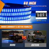 60 Inch Truck Tailgate Strobe Light Strip Tail Emergency Bar Rear Window Warning Lamp Ultra-Bright Double Row 360 LED for Pickup Trailers Construction Vehicles Car SUV, Blue