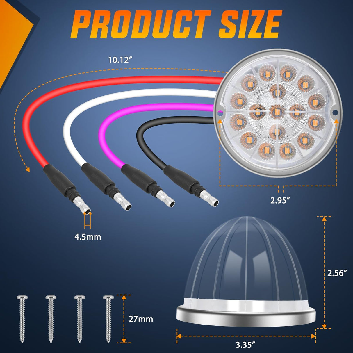 Watermelon Light 17 LED Dual Color 2PCS Stainless Steel Bezel Amber to Purple Side Marker Clearance Turn Signal Lights 4 Plug IP68 Waterproof for Trailer Truck Pickup Camper RV ATV UTV Boat