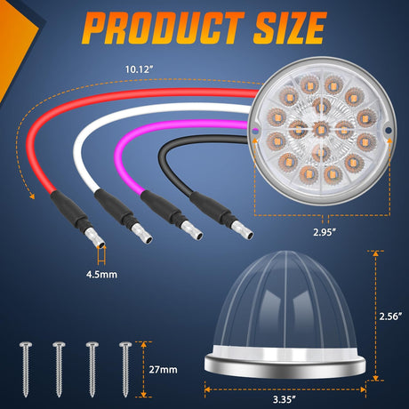 Watermelon Light 17 LED Dual Color 2PCS Stainless Steel Bezel Amber to Purple Side Marker Clearance Turn Signal Lights 4 Plug IP68 Waterproof for Trailer Truck Pickup Camper RV ATV UTV Boat