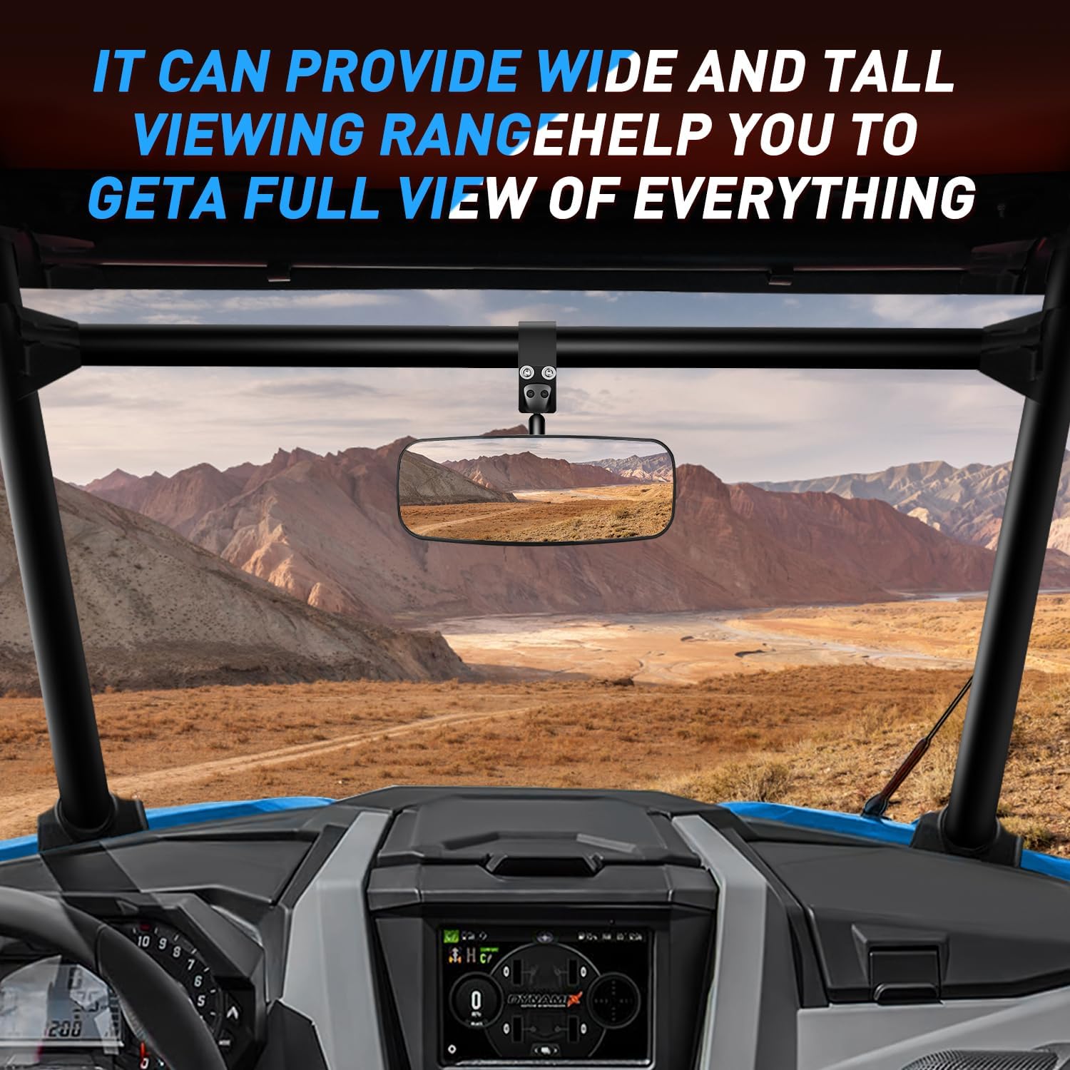 UTV Rear View Mirror 12" Wide Clear Convex Center Mirror with 3/4 1.75" to 2" Clamps for Polaris RZR PRO XP R Pioneer 1000 Can Am Maverick X3 Kawasaki Nilight