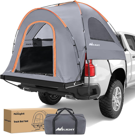 Truck Bed Tent 8-8.5 FT Pickup Truck Tents with Rainfly Waterproof PU2000mm Double Layer for 2-Person Portable Full Size Long Tailgate Bed Tent for Truck Camping Outdoor Travel, Orange Grey