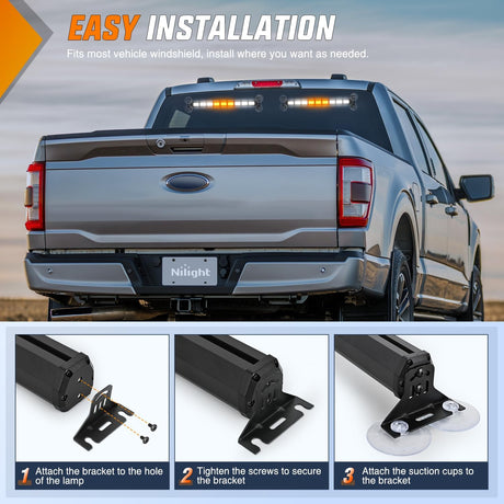 162 LED Traffic Advisor Strobe Light Bar 2-in-1 Amber White Emergency Warning Hazard Lights with Controller 4 Switchable Color 36 Flash Pattern for Trucks Cars Tow Plow Construction Vehicles