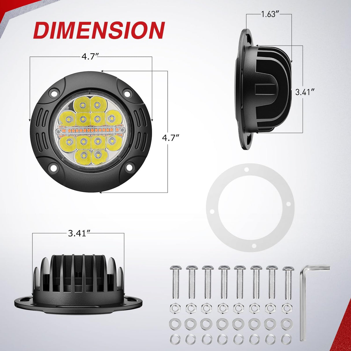 Flush Mount LED Light Pods 2PCS 5 Inch 36W Amber White 3 Lighting Modes Fog Lights Spot Flood Beam with Dual Control 18AWG Wiring Harness for Truck Pickup Golf Cart UTV ATV SUV Boat 4x4 Car