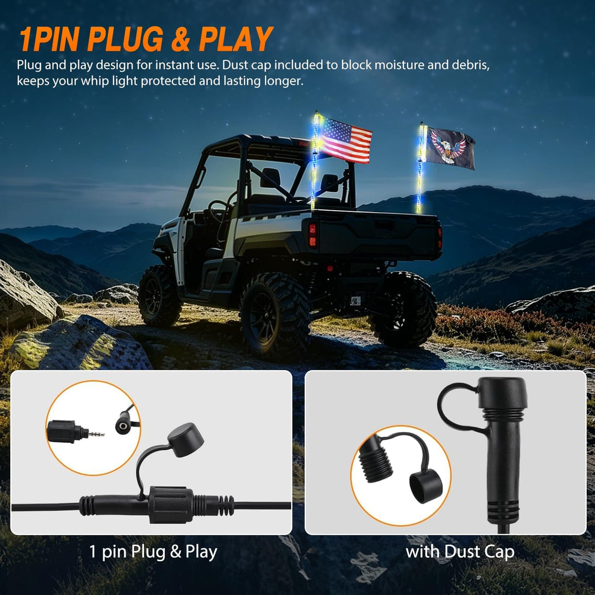 RGB LED Whip Light 2PCS 4FT Spiral Antenna Whips | APP and Remote Control with DIY Chasing Patterns Turn Signal Brake Reverse Functions and Spring Base for ATV UTV RZR and Jeep