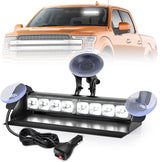 8LED White Traffic Advisor Strobe Light Bar Hazard Safety | with Vacuum Suction Emergency Dash Warning Flashing Lights Front/Rear Windshield Visor for Truck Police Construction Vehicles
