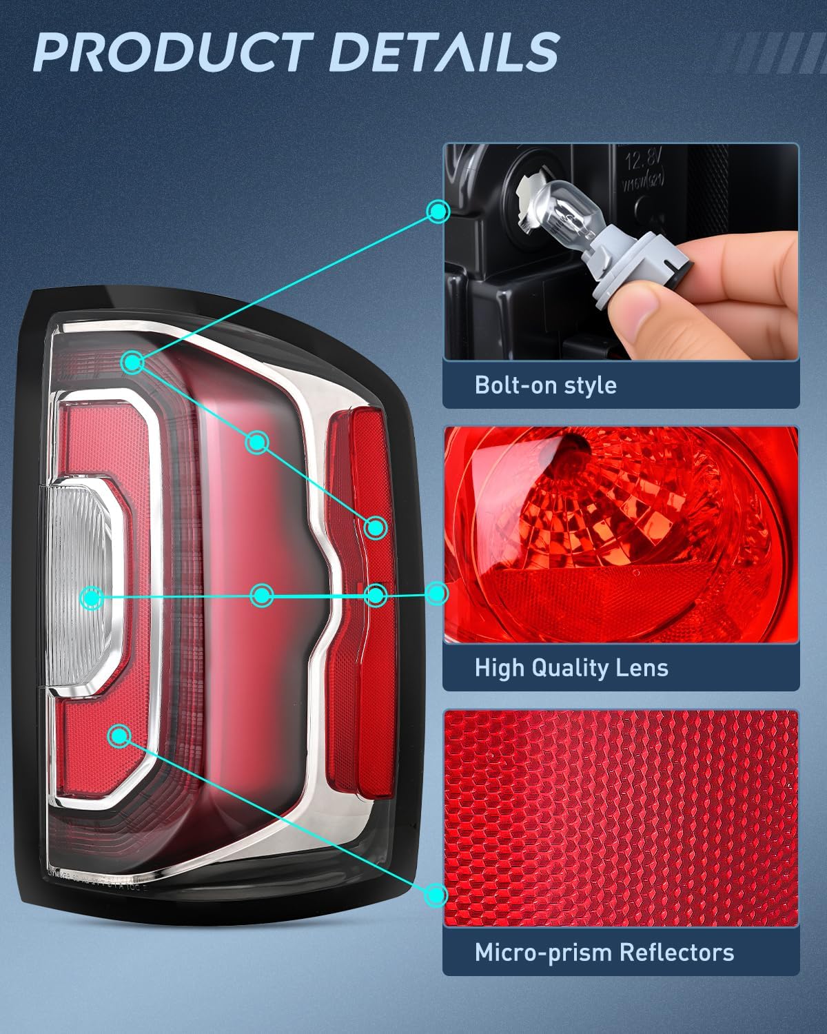 Taillight Assembly Compatible with 2016 2017 2018 GMC Sierra 1500 Tail Light with LED Type OE Style Rear Lamp Replacement Passenger Side