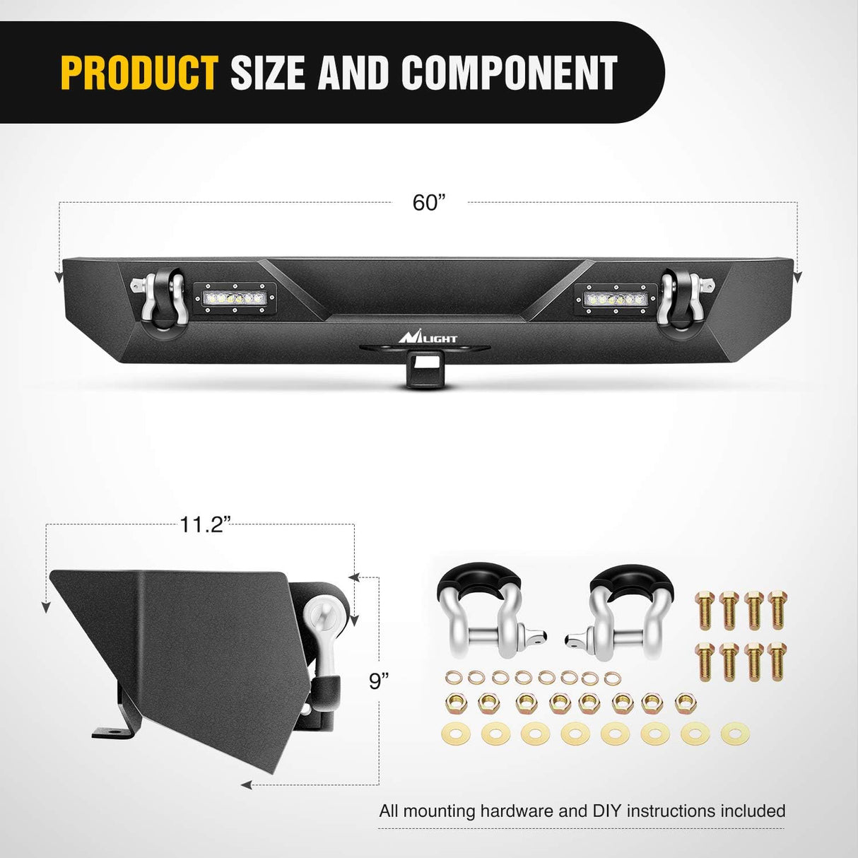 Front and Rear Bumper Compatible for 1987-2006 Wrangler TJ & YJ Rock Crawler Bumper with Hitch Receiver Winch Plate LED Lights D-Rings,Upgraded Textured Black