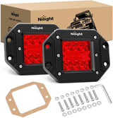 Flush Mount LED Light Pods 2 PCS 42 W Red Upgraded Spot Flood Combo Bumper Driving Fog Lights Fishing Hunting Emergency Safety Signal Light for UTV Pickup Van Boat Tractor