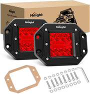 Flush Mount LED Light Pods 2 PCS 42 W Red Upgraded Spot Flood Combo Bumper Driving Fog Lights Fishing Hunting Emergency Safety Signal Light for UTV Pickup Van Boat Tractor